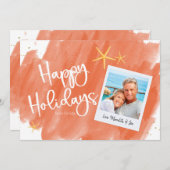 コーラル金ゴールドトロピカルウォーターカラーホリデーフォトカード (正面/裏面)