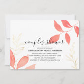 コーラル金ゴールドボ結婚タニカルカップルブライダルシャワー 招待状 (正面)