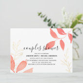 コーラル金ゴールドボ結婚タニカルカップルブライダルシャワー 招待状 (スタンド正面)