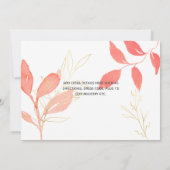 コーラル金ゴールドボ結婚タニカルカップルブライダルシャワー 招待状 (裏面)