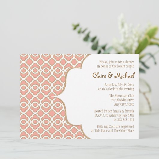 コーラル金ゴールドモロッコカップルウェディングシャワー 招待状 (スタンド正面)