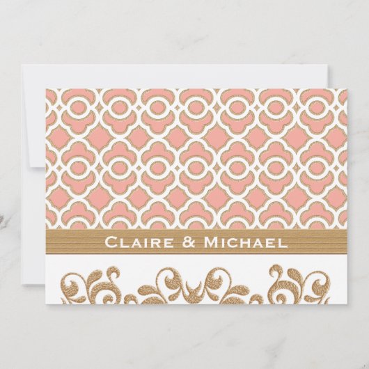 コーラル金ゴールドモロッコカップルウェディングシャワー 招待状 (裏面)