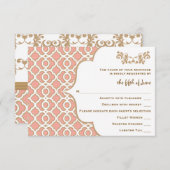 コーラル金ゴールドモロッコ式RSVP応答カード 出欠カード (正面/裏面)