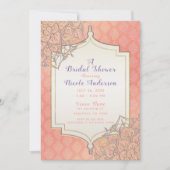 コーラル金ゴールドラベンダーモロッコアラビアブライダルシャワー 招待状 (正面)