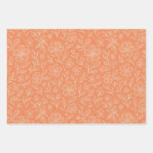 コーラル離れオレンジに上品なフローラアートパターン ラッピングペーパーシート (正面)