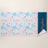 コーラル鮮やかパーソナライズされたビーチタオル ビーチタオル (正面)