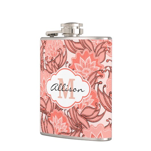 コーラル鮮やかフローラルパタパーソナライズされたーン フラスク (左)