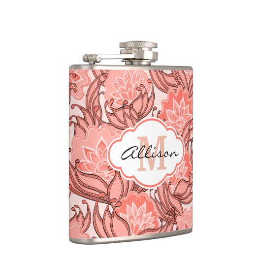 コーラル鮮やかフローラルパタパーソナライズされたーン フラスク (右)