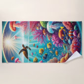 コーラル鮮やかリーフシーン ビーチタオル (正面)