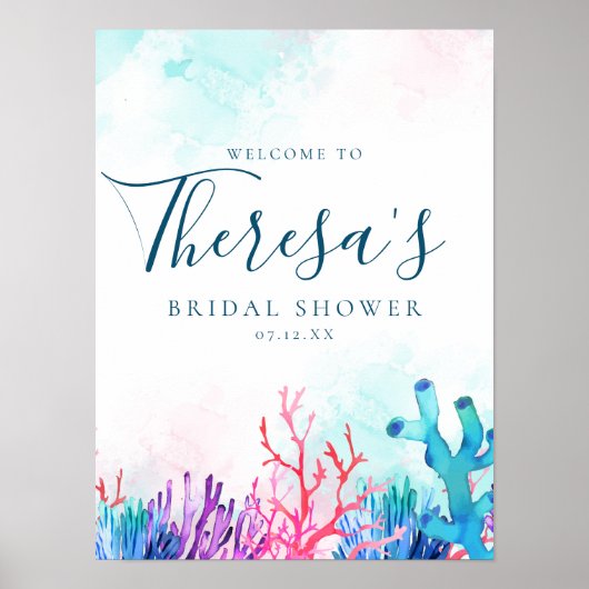 コーラル鮮やかリーフブライダルシャワー ポスター (正面)