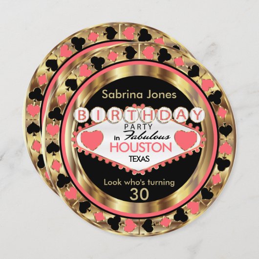 コーラル00歳の誕生日パーティー- DIYシティ&州 招待状 (正面/裏面)