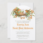 コーラル&アクアブルーヴィンテージバード結婚式招待状 招待状 (正面)