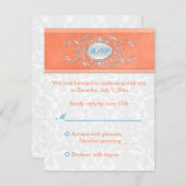 コーラル、アクア、グレイ ダマスク 返信カード (正面/裏面)