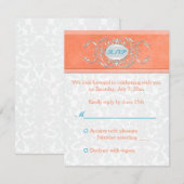 コーラル、アクア、グレーのダマスク返信カード 出欠カード (正面/裏面)