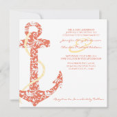 コーラル&イエローいかりビーチ結婚式招待状 招待状 (正面)