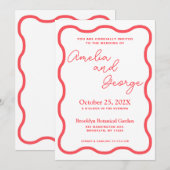 コーラル ウェーブ レトロ 結婚式招待状 招待状 (正面/裏面)