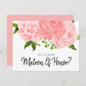 コーラル・ウォーターカラー・フラワーのマトロン・オブ・オナー・ポストカード インビテーションポストカード (正面/裏面)
