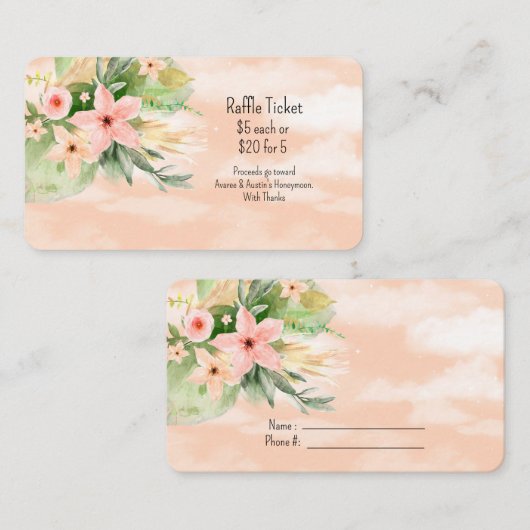 コーラル・ウォーターカラー・フラワーズ・ラッフル エンクロージャーカード (正面/裏面)