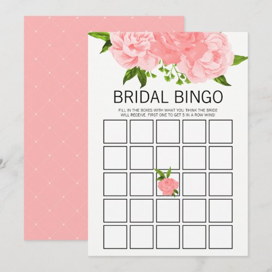 コーラル・ウォーターカラー・フラワーブライダルシャワー ビンゴゲーム 招待状 (正面/裏面)