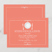 コーラル エレガント ウェディング リハーサル ディナー 招待状 (正面/裏面)