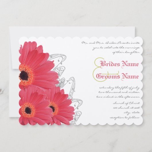 コーラル&オレンジガーベラデイジー結婚式招待状 招待状 (正面)