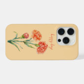 コーラル カーネーション ボタニカル ウォーターカラー オーダーメイド ネーム iPhoneケース (裏面横)