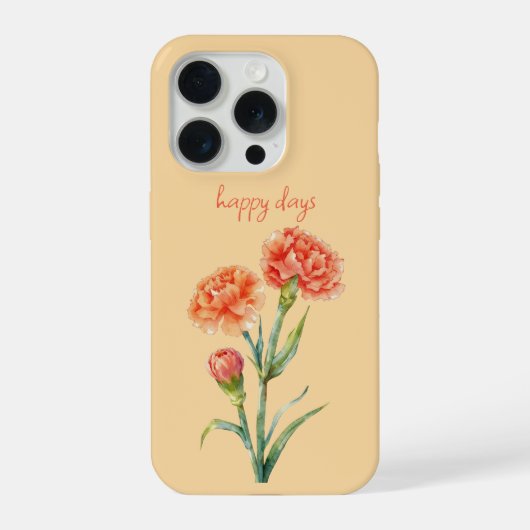 コーラル カーネーション ボタニカル ウォーターカラー オーダーメイド ネーム iPhoneケース (裏面)