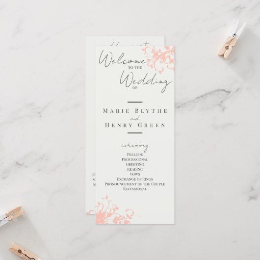 コーラル&クリームフィリグラントウェディングプログラム (正面/裏面インサイチュ)