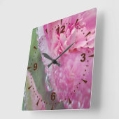 コーラル、グラス&牡丹ピンク開花 スクエア壁時計 (傾斜)