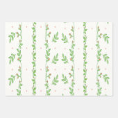 コーラル、グリーンとホワイトの花柄 ラッピングペーパーシート (正面2)