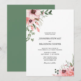 コーラル&グリーンウォーター色フローラ結婚式招待状 招待状