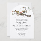 コーラル&グレイ素朴ラブバードウェディング招待 招待状 (正面)