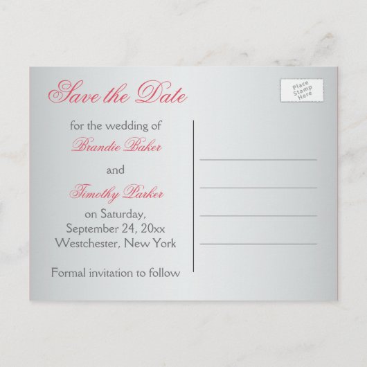 コーラル、グレーフローラハート日付はがきを保存 案内ポストカード (裏面)