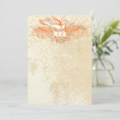 コーラル&グレーヴィンテージフローリッシュドーブウェディング招待 招待状 (スタンド正面)