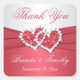 コーラル&グレー結婚式の引き出物シール スクエアシール