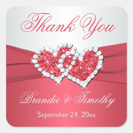コーラル&グレー結婚式の引き出物シール スクエアシール (正面)