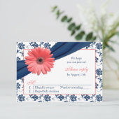 コーラル ゲルバー デイジー ネイビー ダマスク フラワーレース 結婚式 返信 (スタンド正面)
