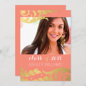 コーラル ゴールド スワール フォト 卒業おめでとう アナウンスメント 招待状 (正面/裏面)