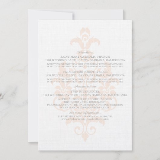 コーラル サテン ダマスク 情報カード 招待状 (正面)