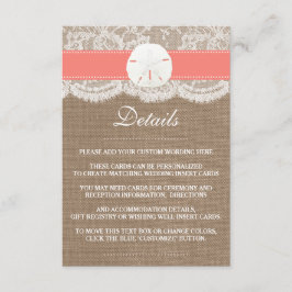 コーラル サンド ドル ビーチ ウェディング コレクション エンクロージャーカード