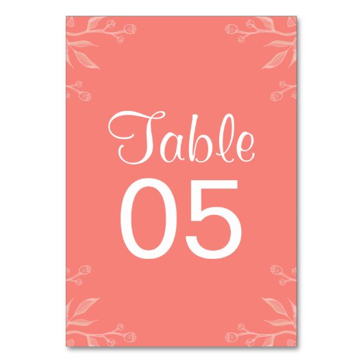 コーラル | シンプルとエレガントなウェディングテーブルカード テーブルナンバー (正面)