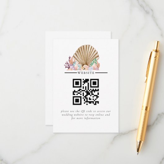 コーラル&シーシェルビーチ結婚式 エンクロージャーカード (正面/裏面インサイチュ)