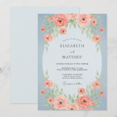 コーラル スチールブルー 桜 結婚式 招待状 (正面/裏面)