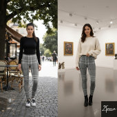 コーラル＆セージの格子縞 レギンス