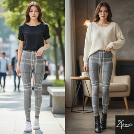 コーラル＆セージの格子縞 レギンス