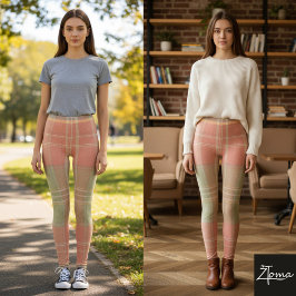 コーラル＆セージの格子縞 レギンス