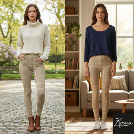 コーラル＆セージの格子縞 レギンス