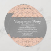 コーラル&ソエレガントフトグレーレースデザイン 招待状 (正面/裏面)