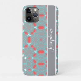 コーラル・ターコイズ・グレー幾何学模様  iPhone 11 PROケース