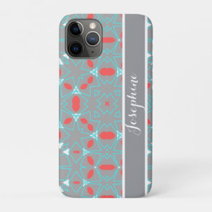 コーラル・ターコイズ・グレー幾何学模様 iPhone 11 PROケース
